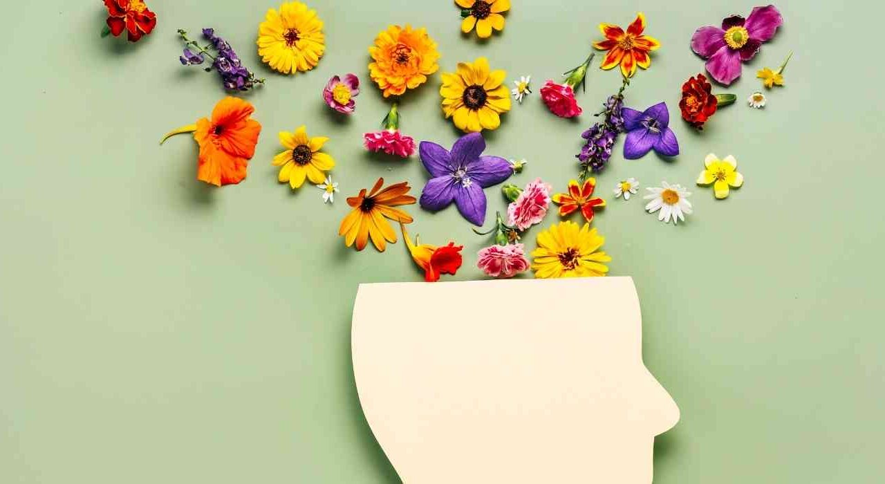 Image Of Flowers Cascading Out Of A Head Shaped Wooden Vase, Depicting The Concept Of Anger Management And Anger Therapy Counselling At Wave Counselling And Wellness In St. John's NL.