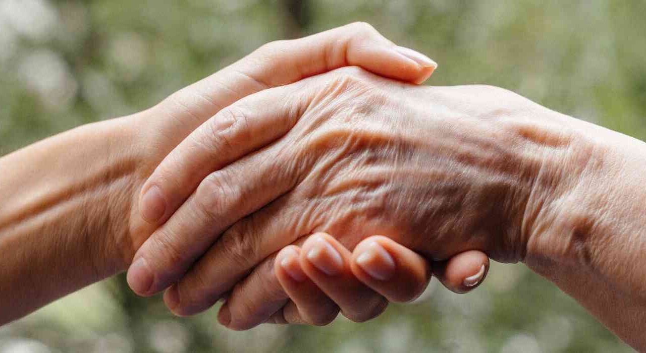 Senior Counselling Banner Depicts A Young Person's Hand Holding A Geriatric Person's Hand.